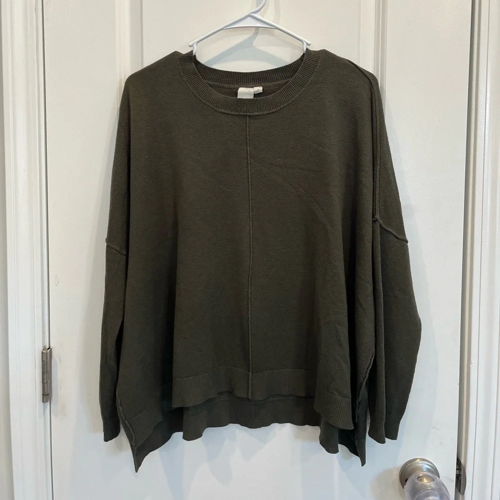 Ady P Women’s Oversized High Low Drop Shoulder Sweater Cashmere Blend Green MED